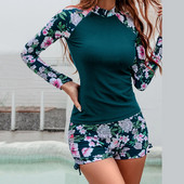 Γυναικείο μαγιό μακρυμάνικο Rashguard Μαγιό Floral print Πουκάμισο για τρέξιμο για σέρφινγκ Top Rash Guard Μαγιό Купальники