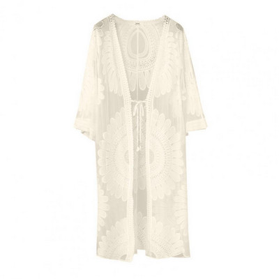 Μονόχρωμο σέξι δαντέλα μέχρι καλοκαιρινής παραλίας μονόχρωμο γυναικείο φόρεμα παραλίας Κέντημα με λουλούδια Γυναικεία ρούχα