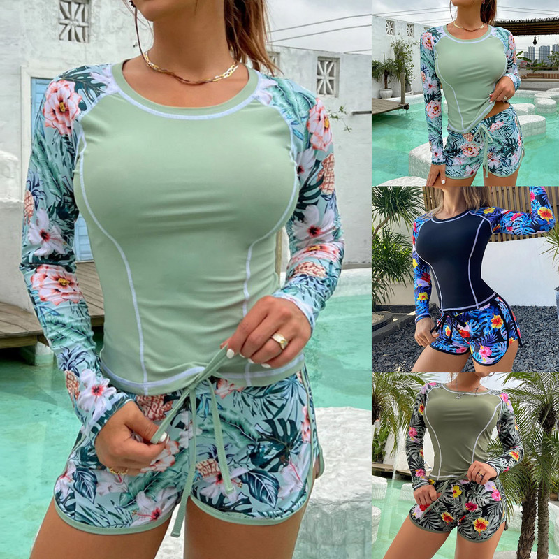 Naiste ujumisriided, pikkade varrukatega seksikas ujumistrikoo pikk lendlev rannariided leopard ujumistrikoo