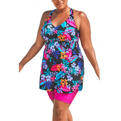 Peldkostīma priekšējais rāvējslēdzējs Camisole Velosipēdu šorti Divdaļīgi Tankini Print Peldkostīms Peldkostīms Sieviešu Bikini Komplekts Peldkostīmi Sieviešu