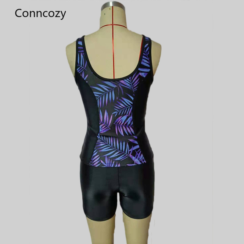 Peldkostīma priekšējais rāvējslēdzējs Camisole Velosipēdu šorti Divdaļīgi Tankini Print Peldkostīms Peldkostīms Sieviešu Bikini Komplekts Peldkostīmi Sieviešu