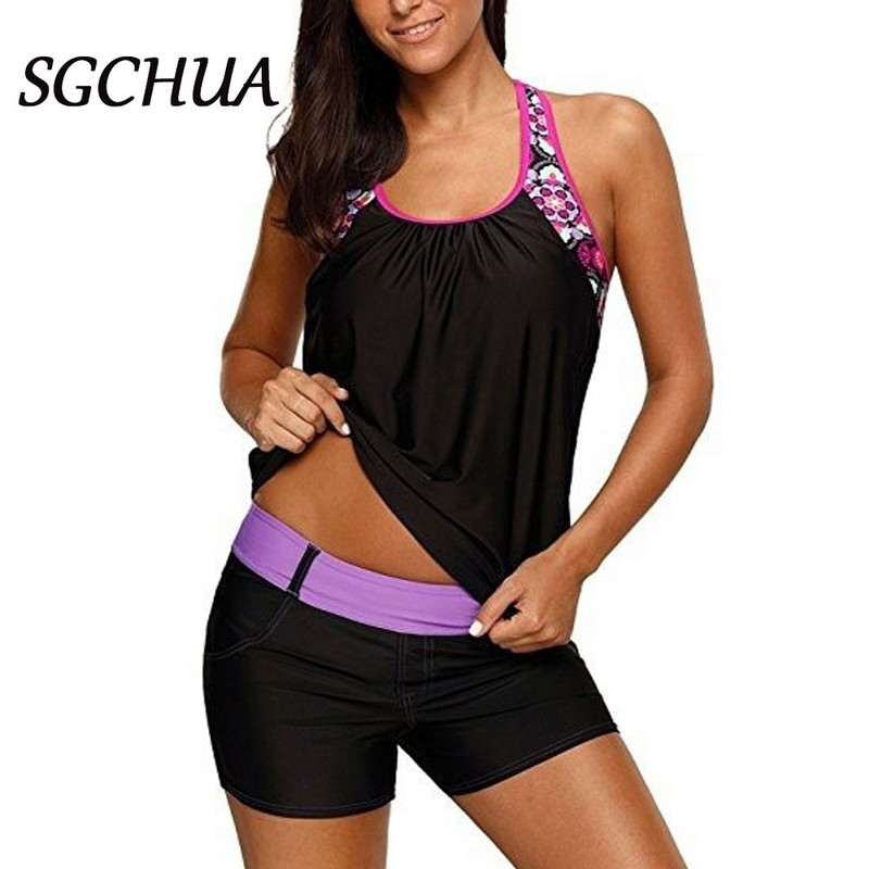 Suures suuruses naiste pluuson lilledega trükitud Starppy ujumisriided Sportlik seljaosa tagasihoidlik Tankini ujumistrikoo ülikonnapükstega Ranna ujumiskostüüm