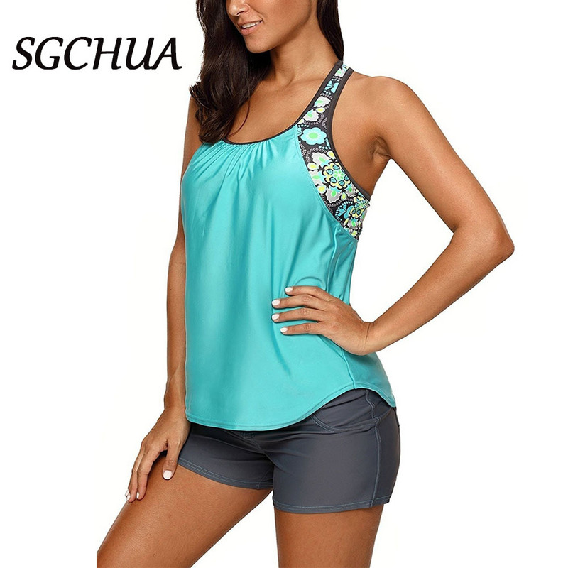 Suures suuruses naiste pluuson lilledega trükitud Starppy ujumisriided Sportlik seljaosa tagasihoidlik Tankini ujumistrikoo ülikonnapükstega Ranna ujumiskostüüm