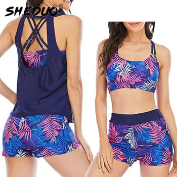 Γυναικεία μαγιό 3 τεμαχίων Αθλητικό μαγιό Tankini Teen Tummy Control Swimwear Modest ολόσωμο με αγορίστικο σορτς XLTop