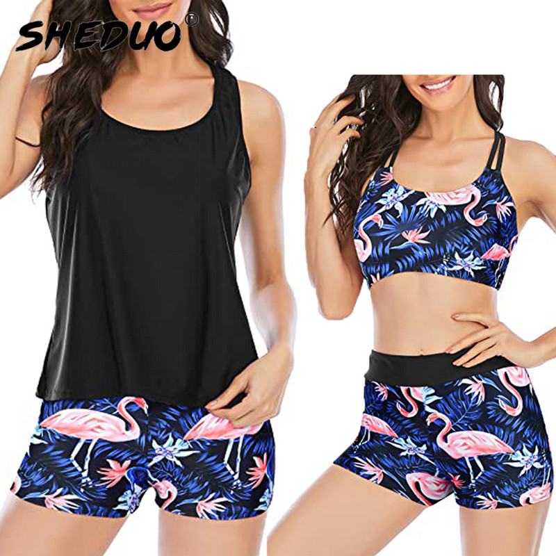Γυναικεία μαγιό 3 τεμαχίων Αθλητικό μαγιό Tankini Teen Tummy Control Swimwear Modest ολόσωμο με αγορίστικο σορτς XLTop