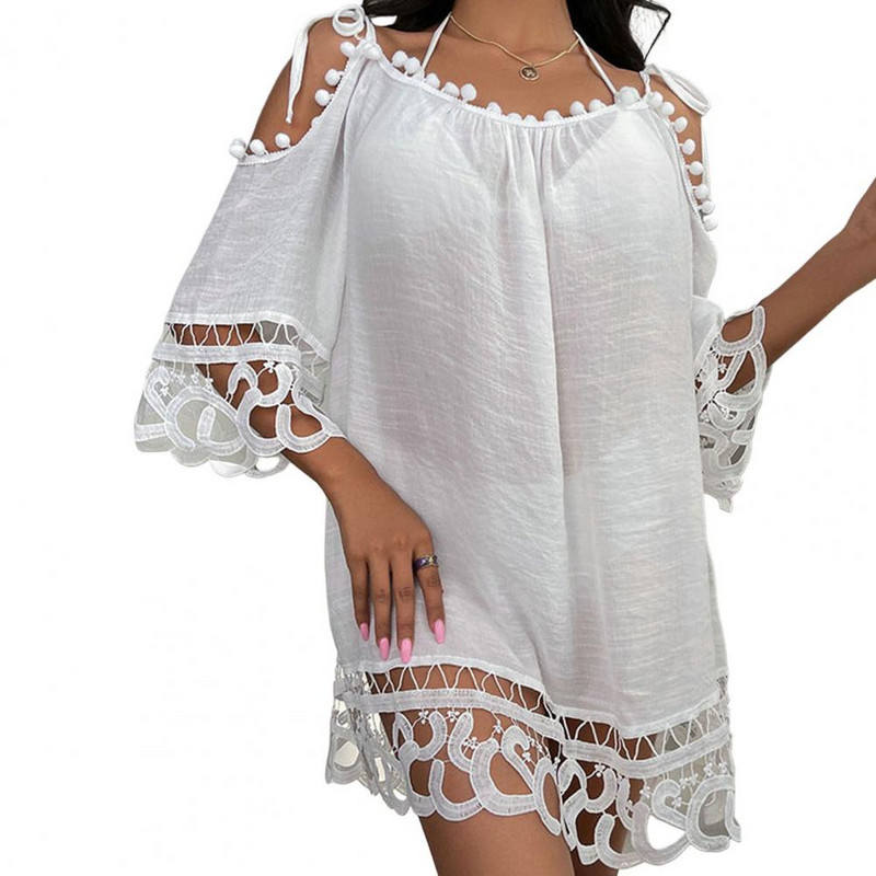 Seksi heklana čipkana mini haljina za ljetni odmor na plaži Prozirna mini haljina na plaži Ženska odjeća s halterima