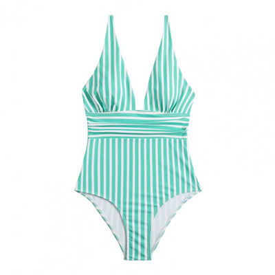 Naiste Monokini Triibuline Print Kontrastvärv Sügav V kaelaga kõhn ujumiskostüüm Suvepuhkus rannas ujumisriided Veespordiriided