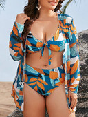 Tropical 3 Pieces Lielizmēra Bikini ar augstu vidukli Liela izmēra garām piedurknēm Cover Ups Peldkostīms 4XL 2022 Liela izmēra Push Up peldkostīmi