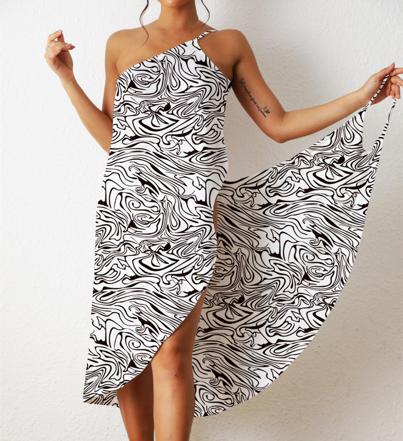 Дамска плажна рокля с принт с голямо деколте, без презрамки, плетена на една кука рокля Cover Up, бански костюм, дамски халат, плажно облекло, бански костюми, плюс размер 5XL