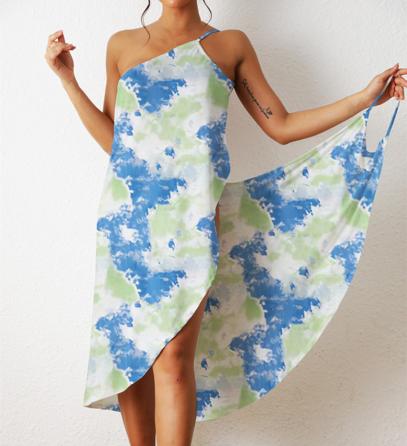 Дамска плажна рокля с принт с голямо деколте, без презрамки, плетена на една кука рокля Cover Up, бански костюм, дамски халат, плажно облекло, бански костюми, плюс размер 5XL