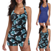 2023 nou costum de baie pentru femei, multicolore, cu bretele, fără spate, solid conservator, mare, costum de baie cu imprimeu cu plante tropicale