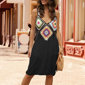 Naiste rannakleit, sügav V-kaelus, varrukateta, lahtine pullover, rannariided, prinditud õõnsad suvised bikiinid, puhkuseriided