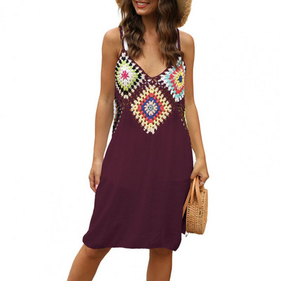 Naiste rannakleit, sügav V-kaelus, varrukateta, lahtine pullover, rannariided, prinditud õõnsad suvised bikiinid, puhkuseriided