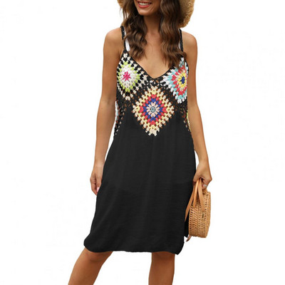 Naiste rannakleit, sügav V-kaelus, varrukateta, lahtine pullover, rannariided, prinditud õõnsad suvised bikiinid, puhkuseriided