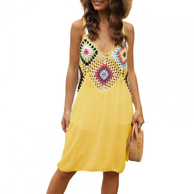 Naiste rannakleit, sügav V-kaelus, varrukateta, lahtine pullover, rannariided, prinditud õõnsad suvised bikiinid, puhkuseriided