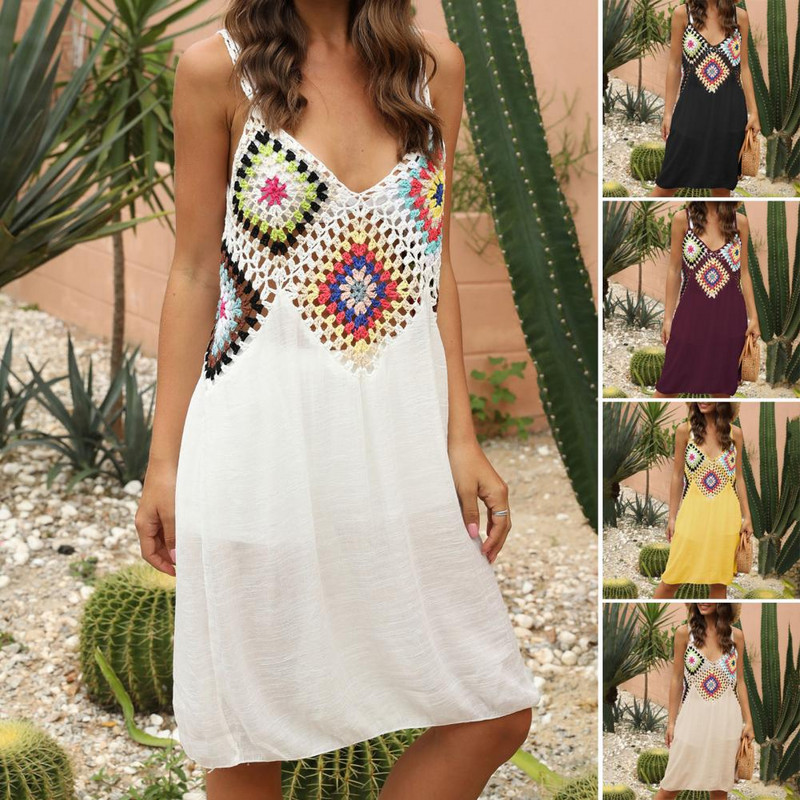 Naiste rannakleit, sügav V-kaelus, varrukateta, lahtine pullover, rannariided, prinditud õõnsad suvised bikiinid, puhkuseriided