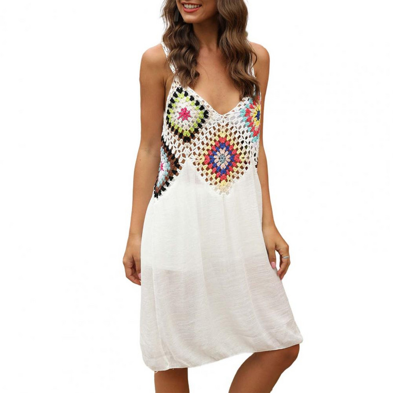 Naiste rannakleit, sügav V-kaelus, varrukateta, lahtine pullover, rannariided, prinditud õõnsad suvised bikiinid, puhkuseriided