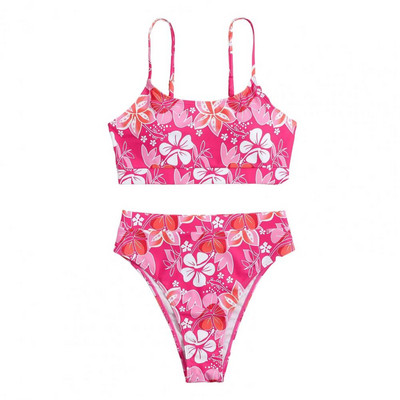 Naiste bikiinikomplekt Lilleprinteriga reguleeritavad rihmad, digitaaltrükiga kõrge vöökoht, madala lõikega ujumiskostüüm, kiirelt kuivav surfidaami ujumistrikoo