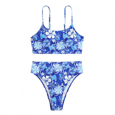 Naiste bikiinikomplekt Lilleprinteriga reguleeritavad rihmad, digitaaltrükiga kõrge vöökoht, madala lõikega ujumiskostüüm, kiirelt kuivav surfidaami ujumistrikoo