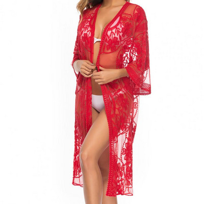 Χαλαρή κάλυψη μπικίνι Γυναικεία σέξι κούφια φλοράλ δαντέλα Ζακέτα μαγιό Γυναικείο αντηλιακό φόρεμα παραλίας ляжное гардероба