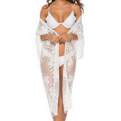 Χαλαρή κάλυψη μπικίνι Γυναικεία σέξι κούφια φλοράλ δαντέλα Ζακέτα μαγιό Γυναικείο αντηλιακό φόρεμα παραλίας ляжное гардероба