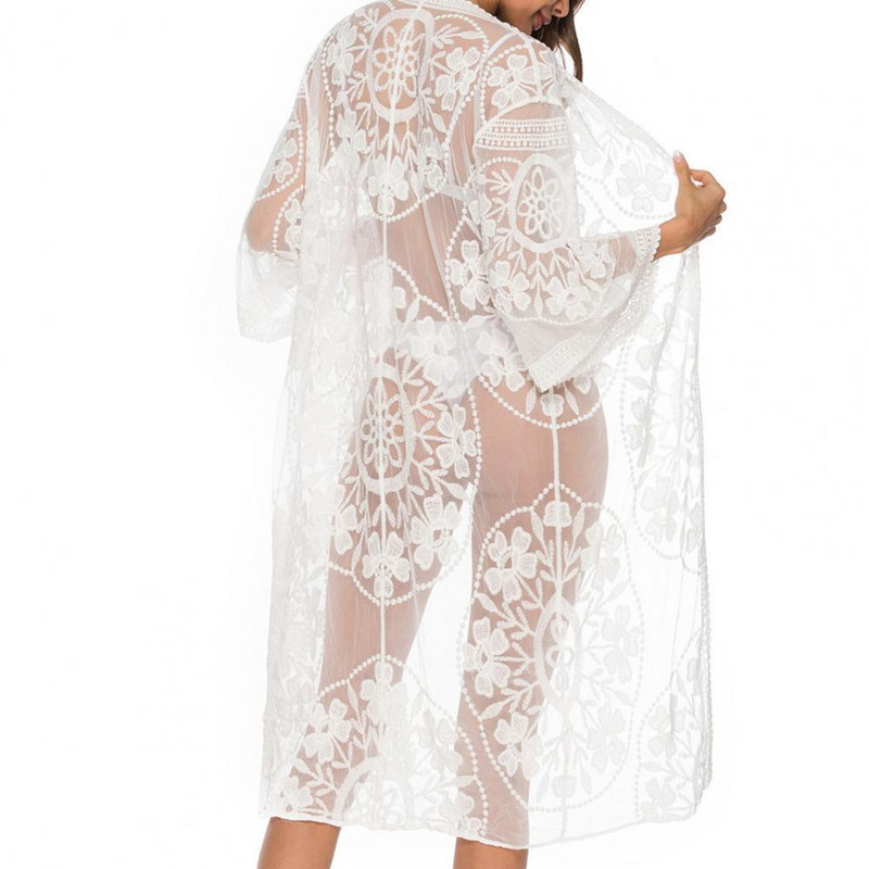 Χαλαρή κάλυψη μπικίνι Γυναικεία σέξι κούφια φλοράλ δαντέλα Ζακέτα μαγιό Γυναικείο αντηλιακό φόρεμα παραλίας ляжное гардероба