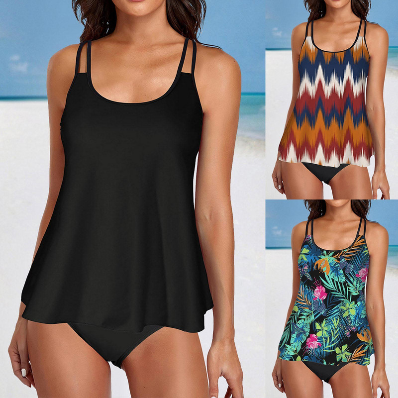 Costum de baie pentru femei Set de plajă din două piese Costum de baie Costum de baie Imprimare geometrică Tankini îmbrăcăminte de plajă Bikini de vară sexy pentru femei