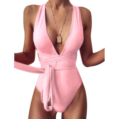 Ženski jednodijelni kupaći kostim, modni kupaći kostim s dubokim V-izrezom, jednobojni kupaći kostim na vezanje, seksi bikini s križnim leđima za Water-Park 24BD