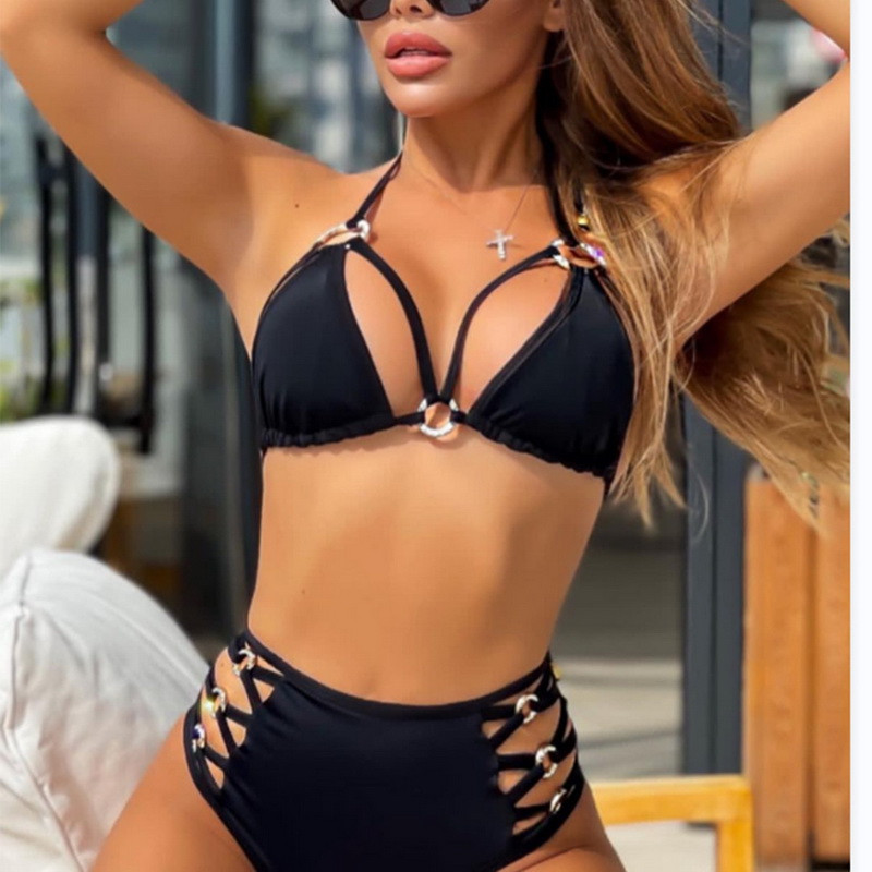 Para Praia Costum de baie cu talie înaltă 2023 Set de bikini sexy cu scobit Push Up Costum de baie pentru femei Bandage Biquini