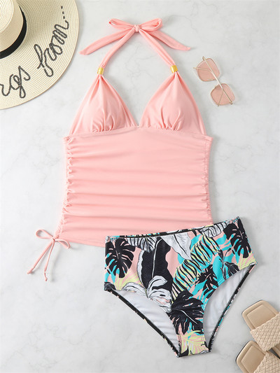 Naiste bikiinid 2023. aasta ujumistrikoo uus massiivne ja prinditud kaanega kõht bikiinide komplekt, kõrge vöökohaga ujumisriided, naiste ujumiskostüüm, rannarõivad