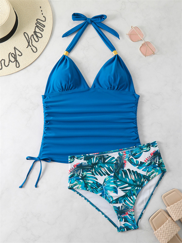 Naiste bikiinid 2023. aasta ujumistrikoo uus massiivne ja prinditud kaanega kõht bikiinide komplekt, kõrge vöökohaga ujumisriided, naiste ujumiskostüüm, rannarõivad