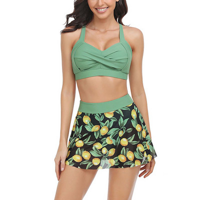 Bikini kétrészes női fürdőruha szoknyával, magas derekú fürdőruha Női fürdőruha fürdőruha nyári strandruha