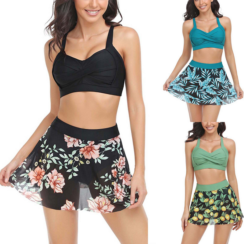 Bikini kétrészes női fürdőruha szoknyával, magas derekú fürdőruha Női fürdőruha fürdőruha nyári strandruha