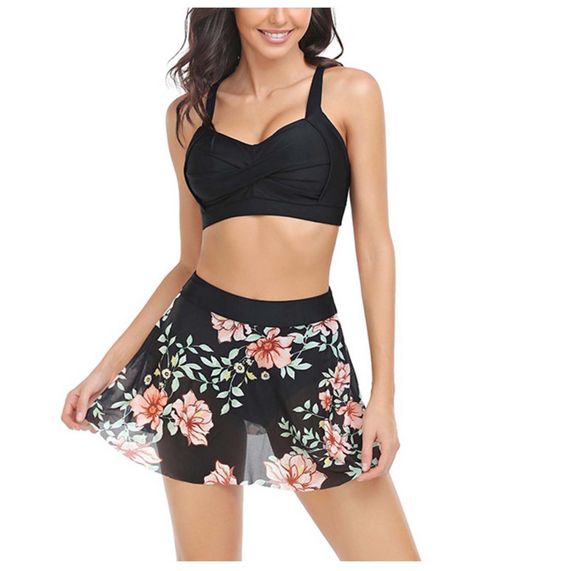 Bikini kétrészes női fürdőruha szoknyával, magas derekú fürdőruha Női fürdőruha fürdőruha nyári strandruha