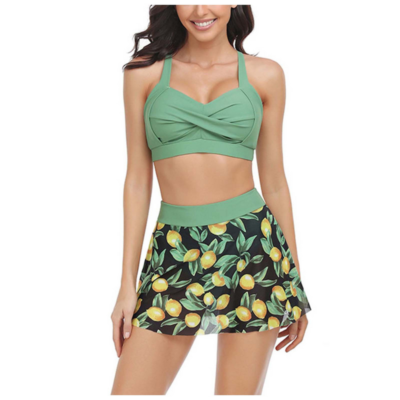 Bikini kétrészes női fürdőruha szoknyával, magas derekú fürdőruha Női fürdőruha fürdőruha nyári strandruha