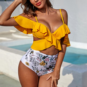 Bikiinid 2020, volangidega, seksikas bikiinikomplekt, kõrge vöökohaga ujumiskostüümid, rannariided, naiste push-up ujumistrikoo, suures suuruses tankiinid 2XL