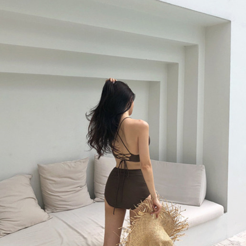 Koreai stílusú tömör bikini szett női párnázott biquini öltöny, kétrészes fürdőruha fürdőruha Kiváló minőségű strandruha 2020 új