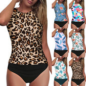 Sieviešu tankini ar augstu vidukli ar augstu kakla apkakli, vēdera kontrolei, divdaļīgs peldkostīms Push Up bikini komplekts, 2023. gada seksīgs sieviešu peldkostīms