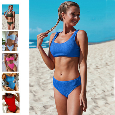 Komplet bikinija za žene Kupaći kostimi 2023 Bikini kupaći kostim visokog struka Crveno Plavi Rebrasti Ljeto Dvodijelni Ljeto