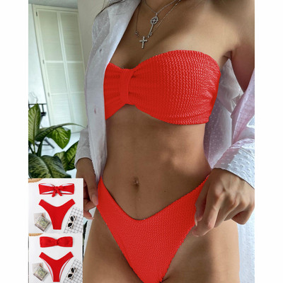Σετ μπικίνι για γυναικεία μαγιό 2023 Ψηλόμεσο μπικίνι μαγιό κόκκινο μπλε με ραβδώσεις Push Up Summer Two 2 τεμάχια