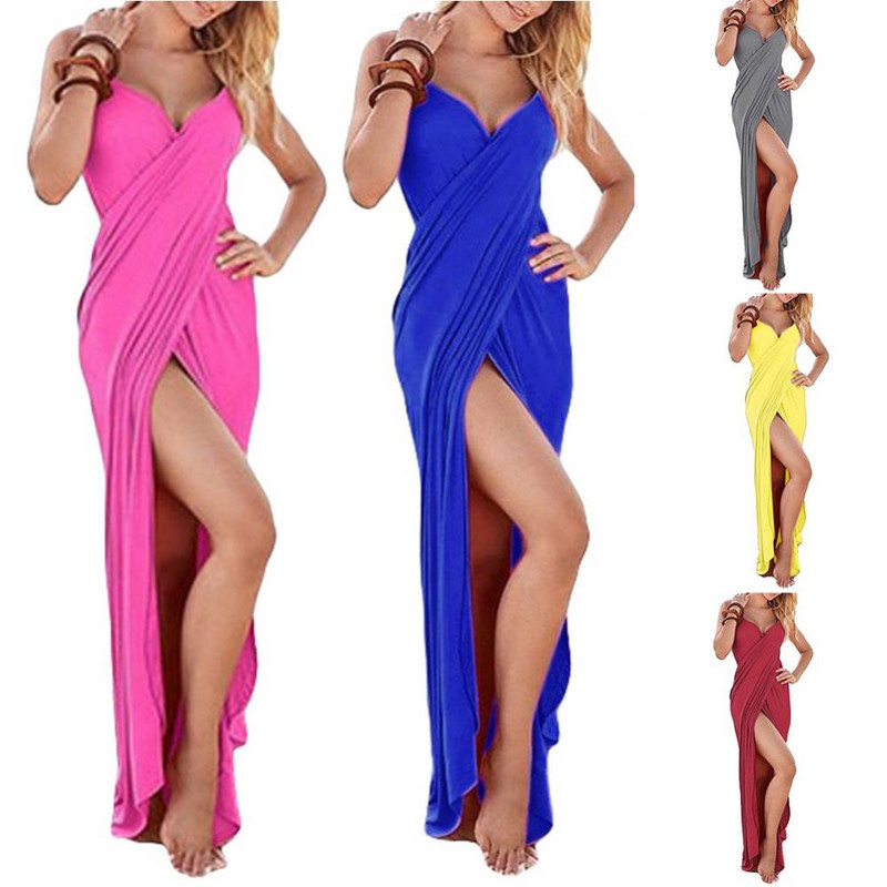 50% reduceri fierbinți pentru femei, de culoare uni, fără spate, cu bretele spaghetti, acoperire pentru bikini, rochie de plajă cu sarong