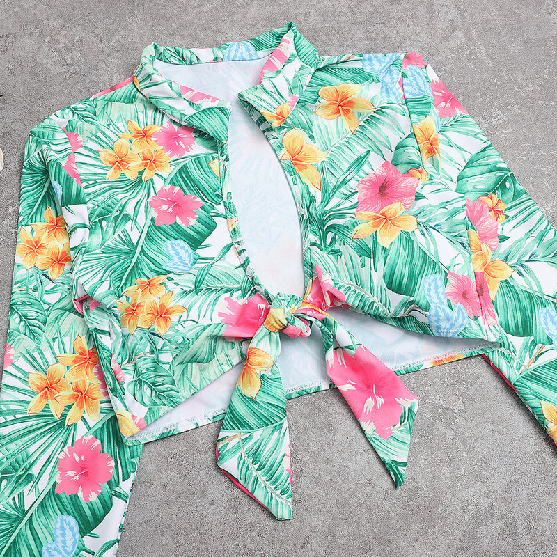 Zaļo lapu apdruka 2020. gada seksīgi sieviešu bikini ar garām piedurknēm peldkostīmi, peldkostīmi, pludmales apģērbi Brazīlijas bikini komplekts sieviešu bikini