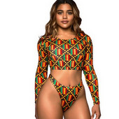 Apdrukāts HIGH WAISTED bikini ar garām piedurknēm Āfrikas peldkostīms ar augstu jostasvietu siksnu bikini ar augstu jostasvietu peldkostīms seksīgs bodijs