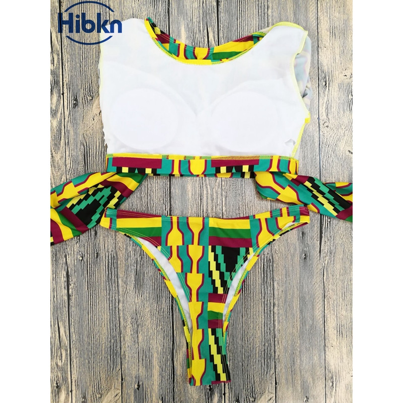 Trükitud HIGH WAISTED bikiinid pikkade varrukatega Aafrika kõrge vöökohaga ujumistrikoo stringid bikiinid mustriga kõrge vöökohaga ujumisriided seksikas body