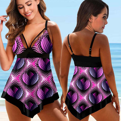 Seturi de tankini cu talie înaltă, largi, cu imprimeu de modă