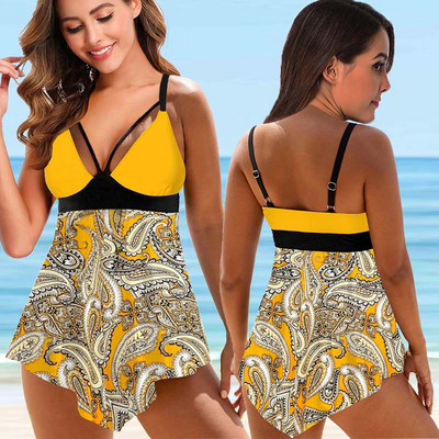 Seturi de tankini cu talie înaltă, largi, cu imprimeu de modă