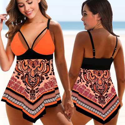 Seturi de tankini cu talie înaltă, largi, cu imprimeu de modă