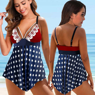 Seturi de tankini cu talie înaltă, largi, cu imprimeu de modă