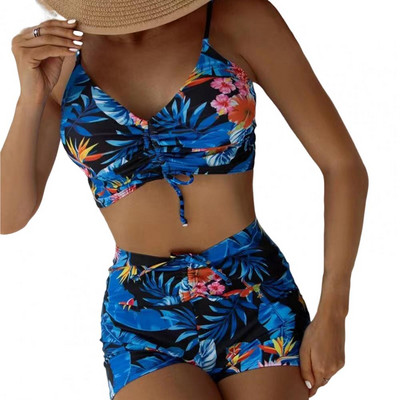 2 kom/komplet Ženski bikini set s cvjetnim printom Ženski ljetni kupaći kostim V izrezom V izrez visokog struka Elastični kupaći kostim za plažu