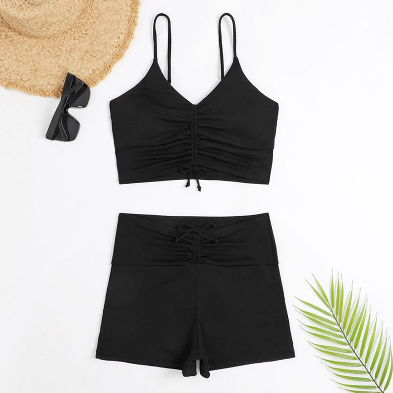 2 kom/komplet Ženski bikini set s cvjetnim printom Ženski ljetni kupaći kostim V izrezom V izrez visokog struka Elastični kupaći kostim za plažu